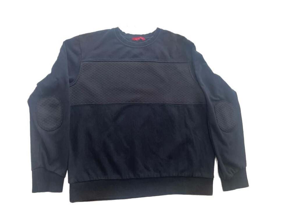 Saks Fifth Avenue Black Crewneck Sweatshirt with Perforated Chest Panel and Elbo